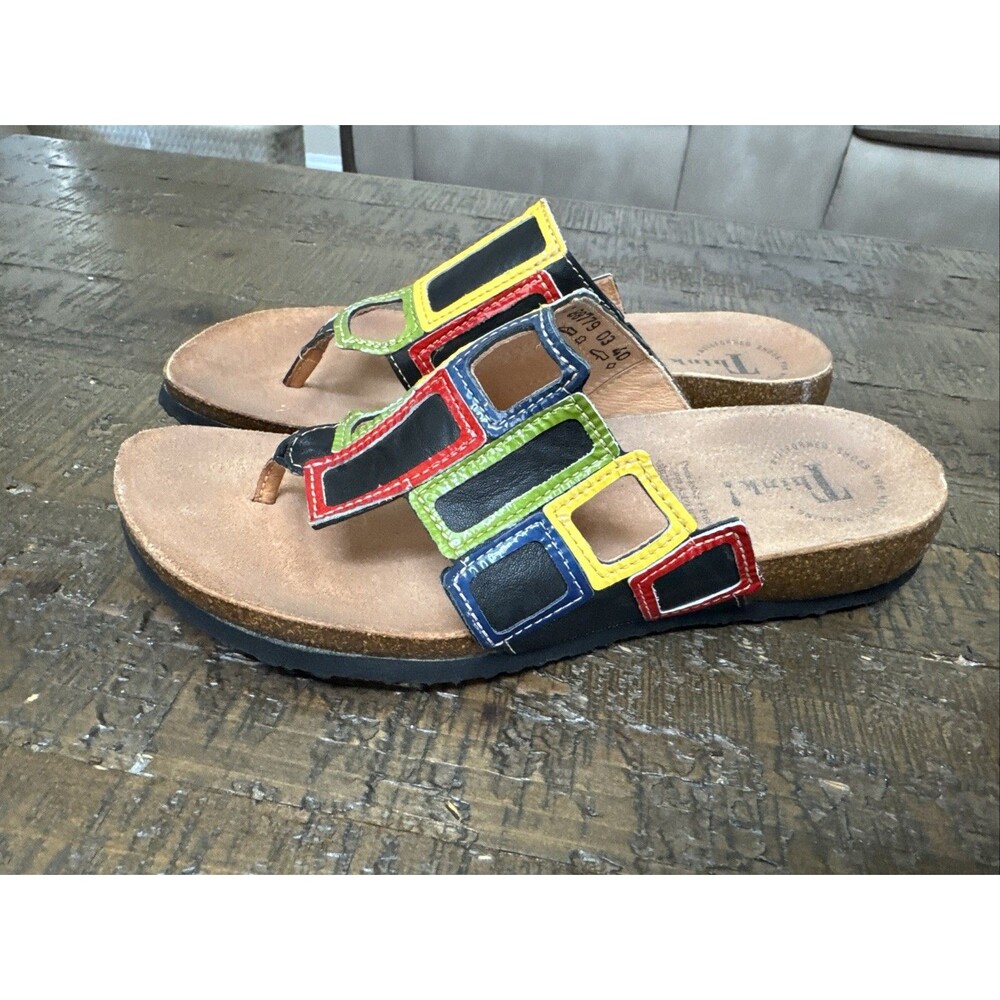 Think Julia Window Leather Sandal Thong Comfort Slide Cork artsy 40 9 9.5 EUC
